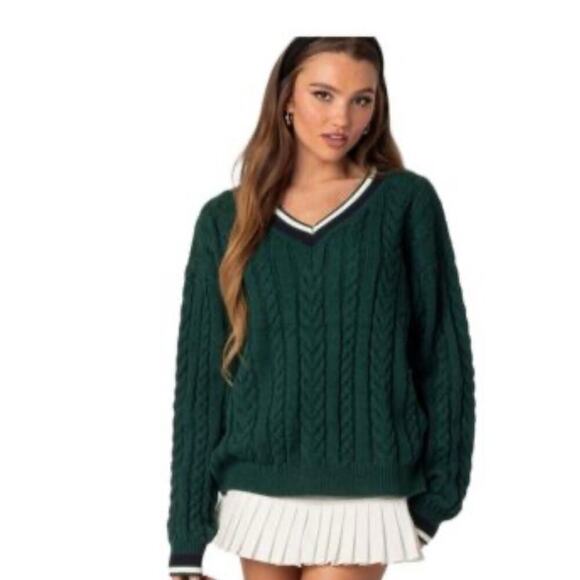 Edikted Sweater Green V Neck Women’s Large - Picture 1 of 7